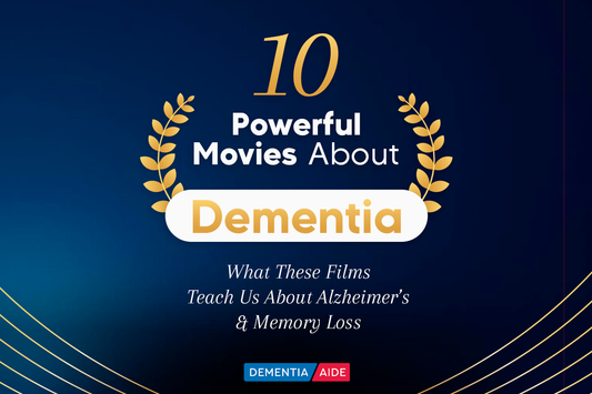 banner with blue background written 10 powerful movier about dementia